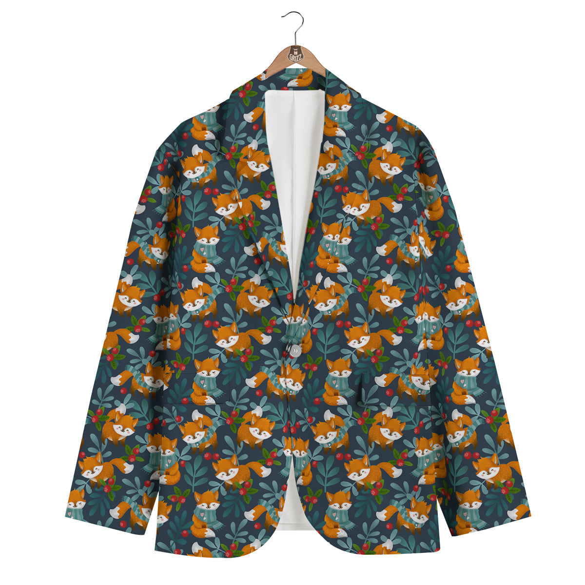 Cute Fox Print Pattern Men's Blazer-grizzshop