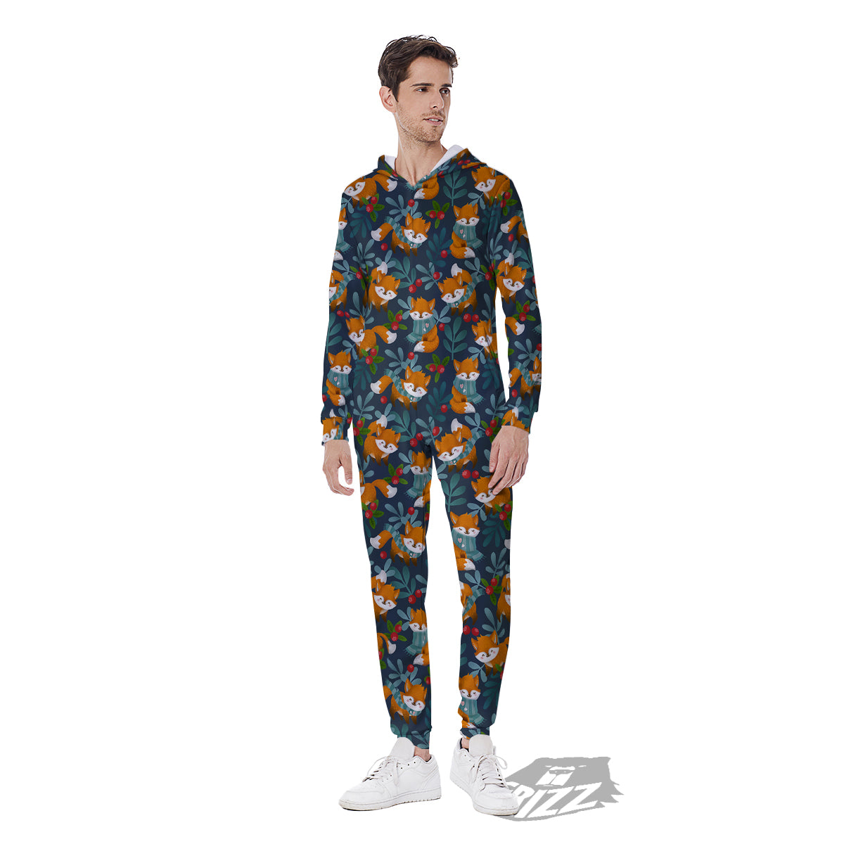 Cute Fox Print Pattern Men's Jumpsuit-grizzshop