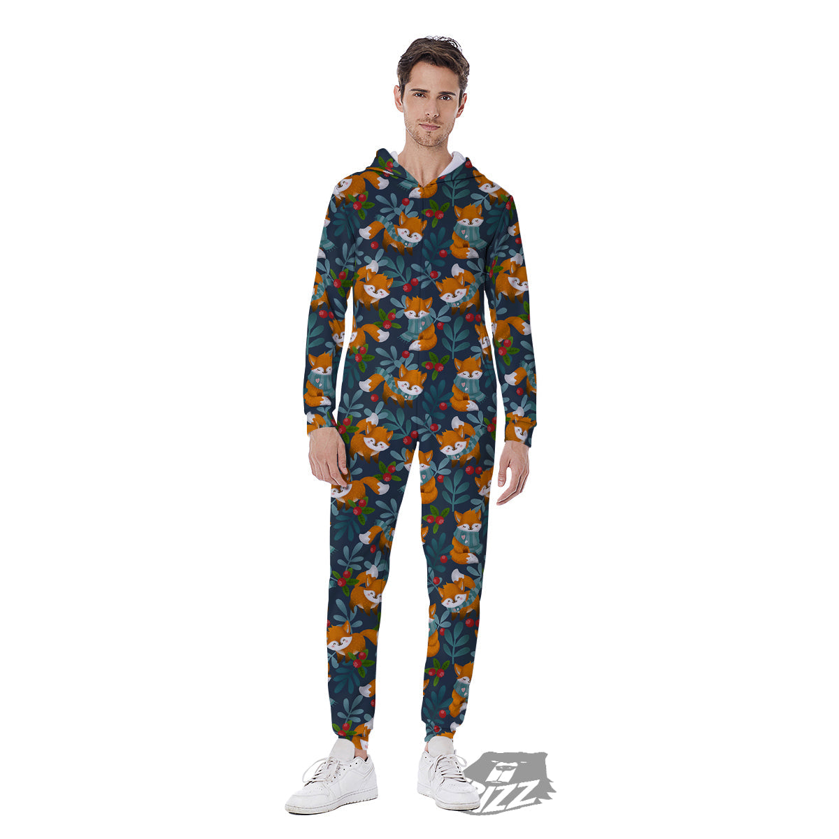 Cute Fox Print Pattern Men's Jumpsuit-grizzshop