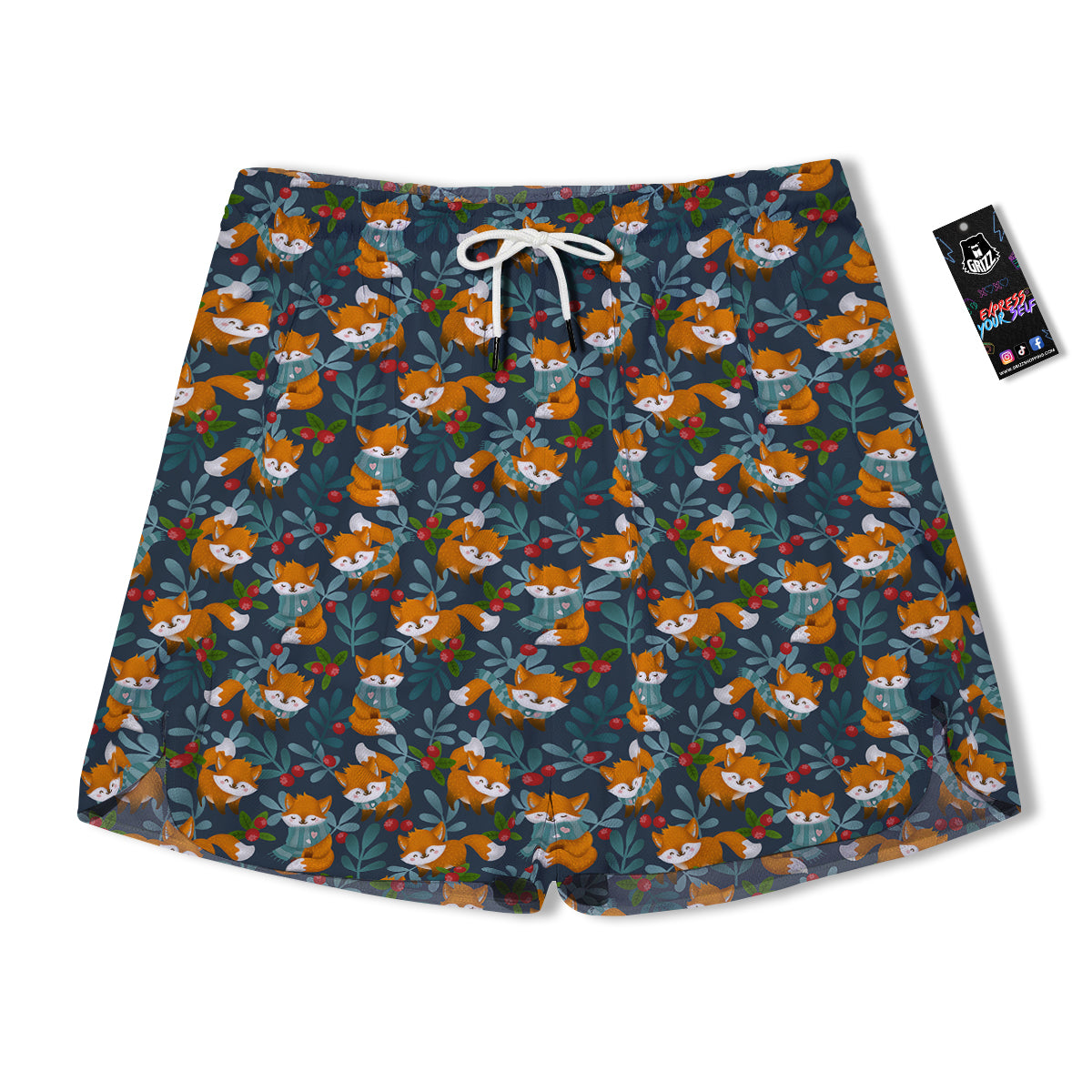 Cute Fox Print Pattern Men's Running Shorts-grizzshop