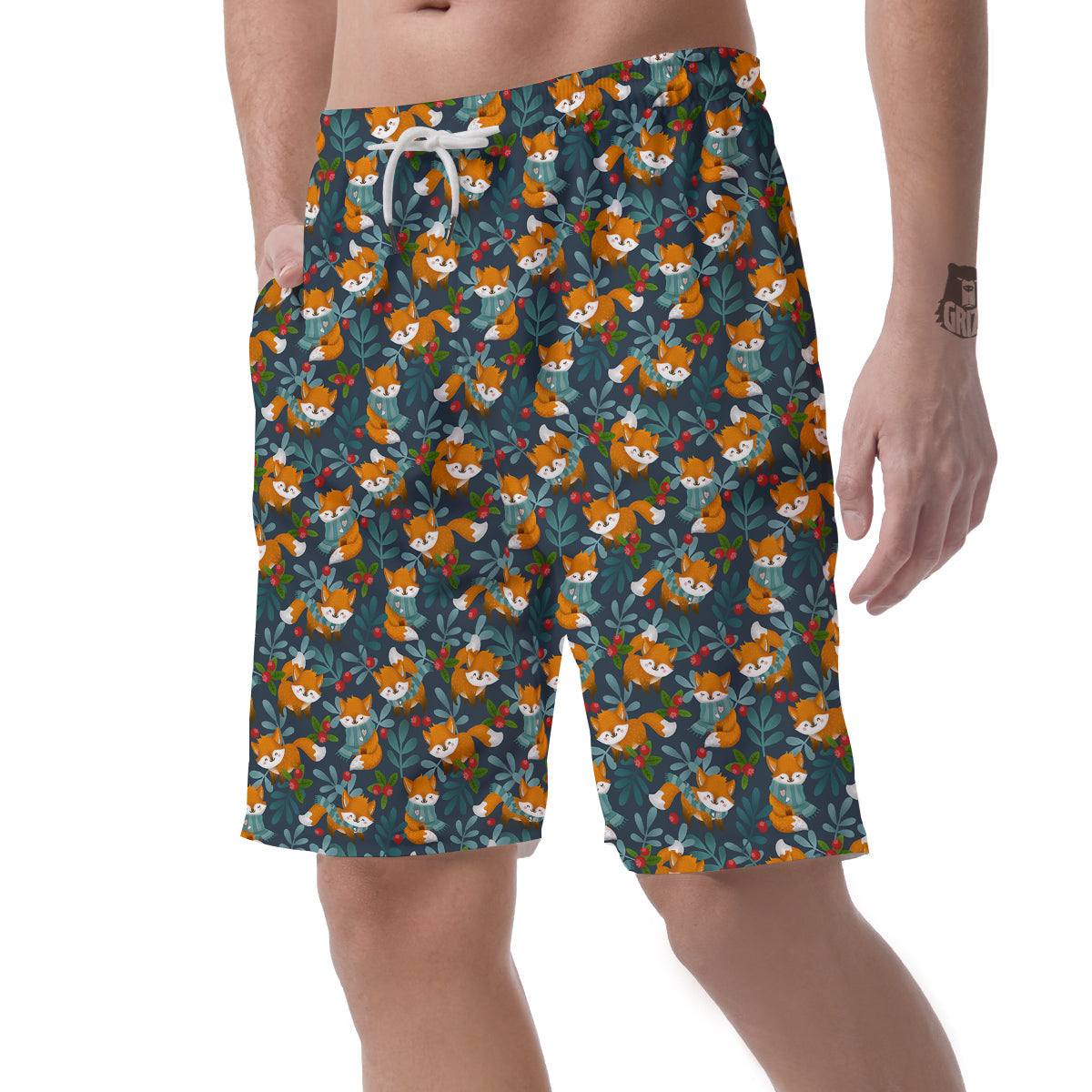 Cute Fox Print Pattern Men's Shorts-grizzshop