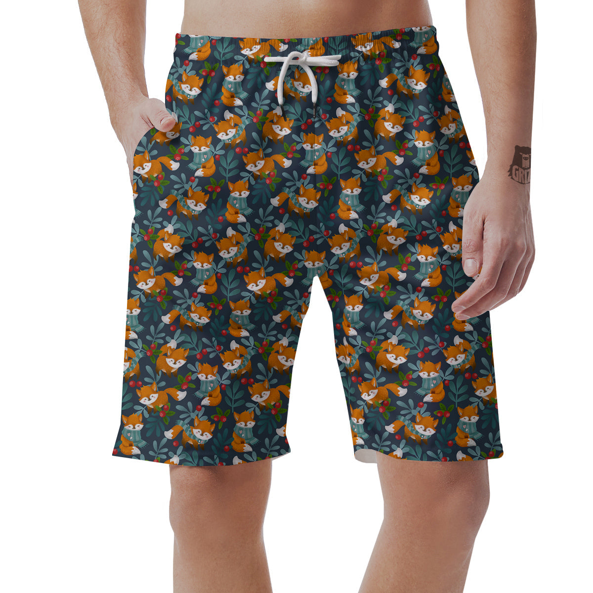 Cute Fox Print Pattern Men's Shorts-grizzshop