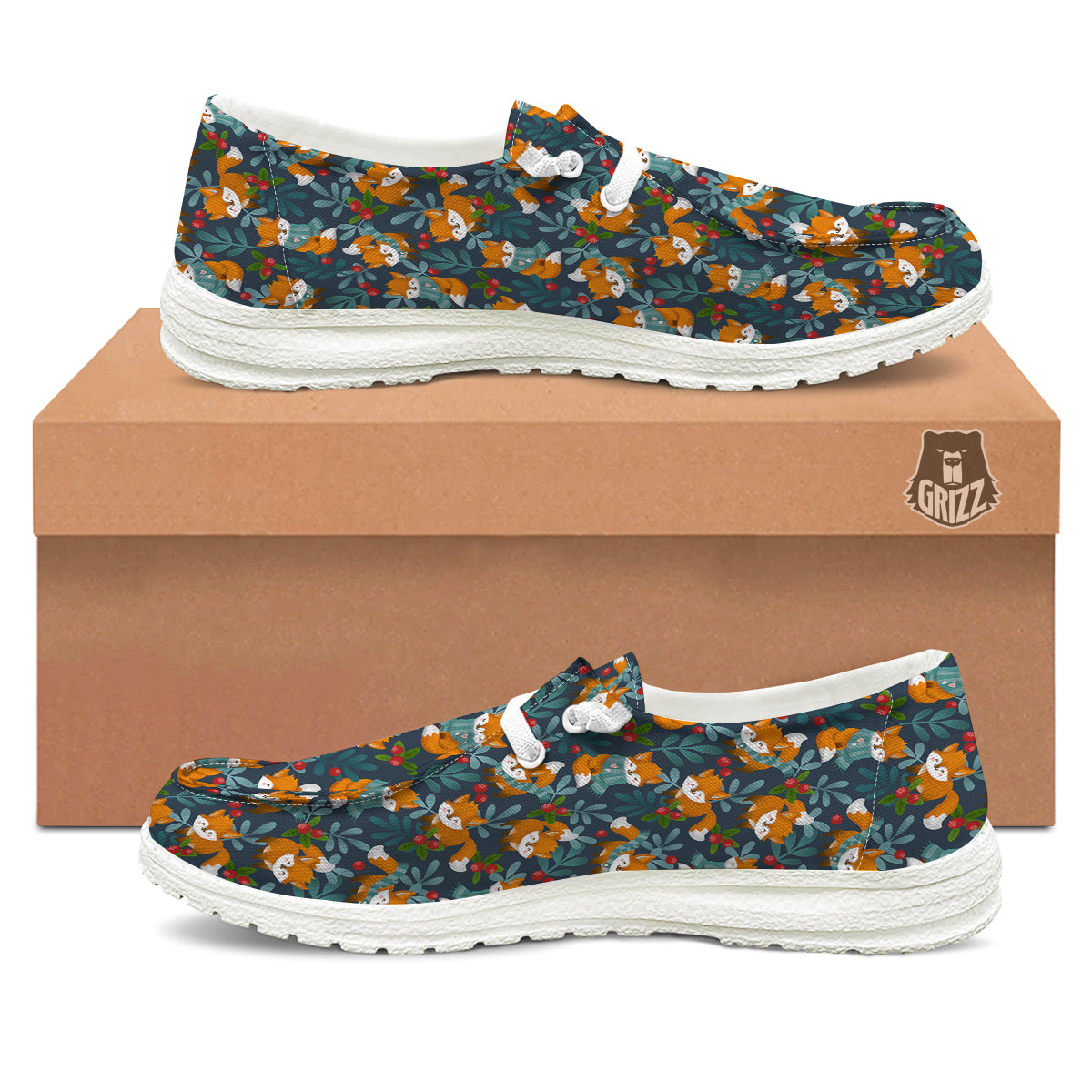 Cute Fox Print Pattern White Loafers-grizzshop