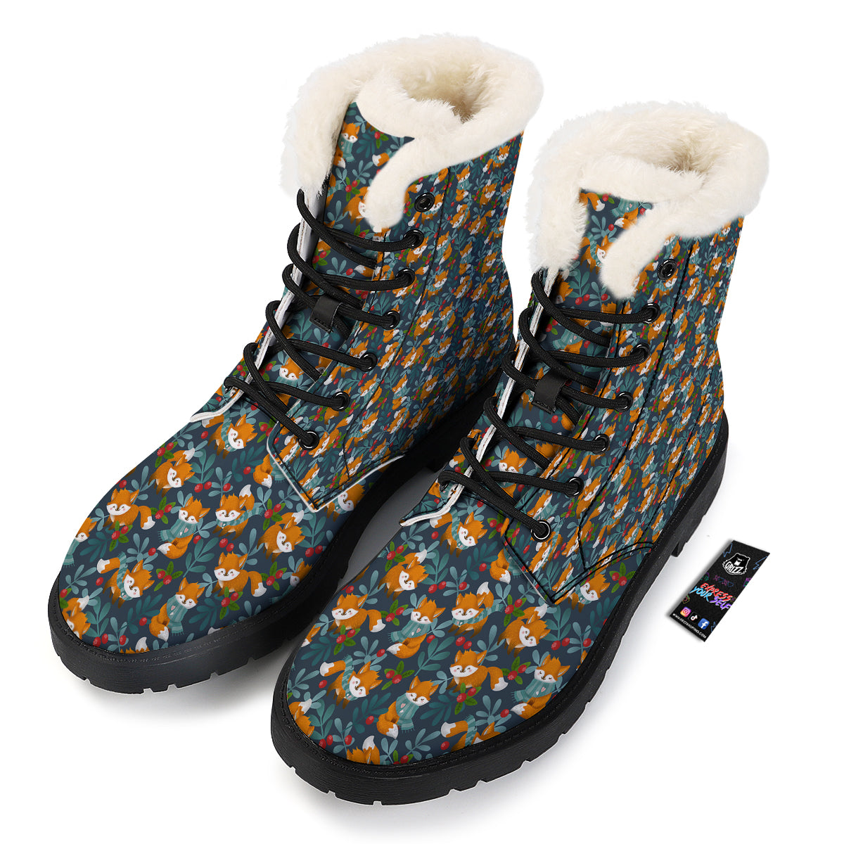 Cute Fox Print Pattern Winter Boots-grizzshop