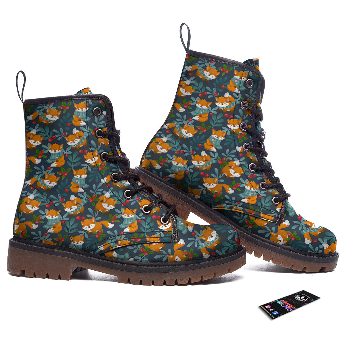 Cute Fox Print Pattern Work Boots-grizzshop