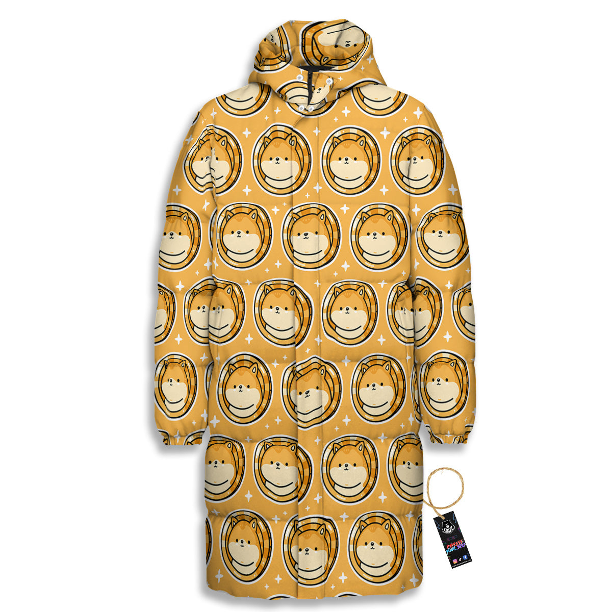 Cute Funny Crypto Dogecoin Print Pattern Long Down Jacket-grizzshop