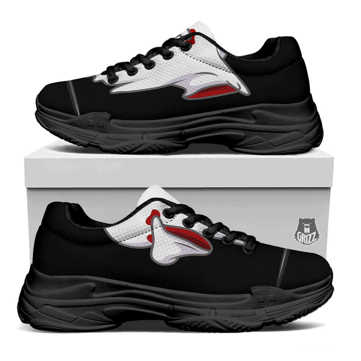 Cute Ghost Dap Print Black Chunky Shoes-grizzshop