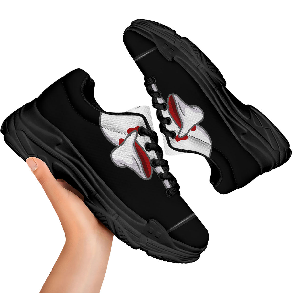 Cute Ghost Dap Print Black Chunky Shoes-grizzshop