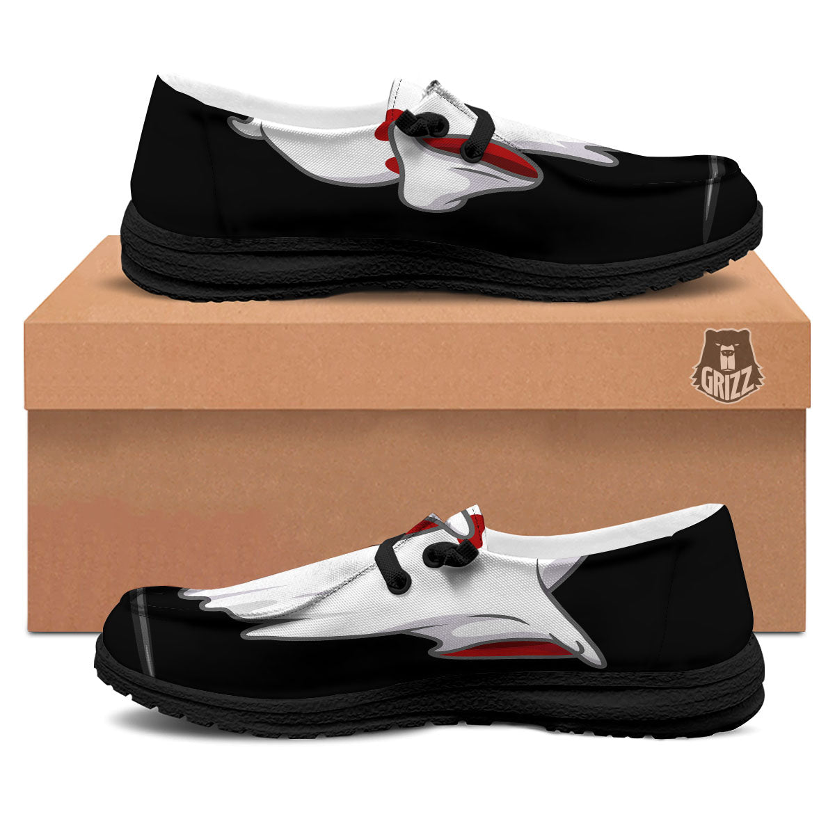 Cute Ghost Dap Print Black Loafers-grizzshop