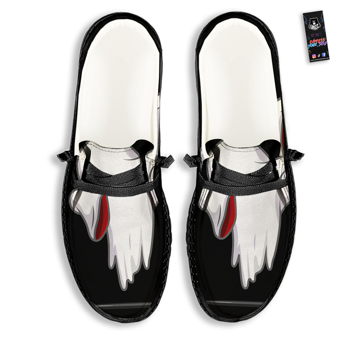 Cute Ghost Dap Print Black Loafers-grizzshop