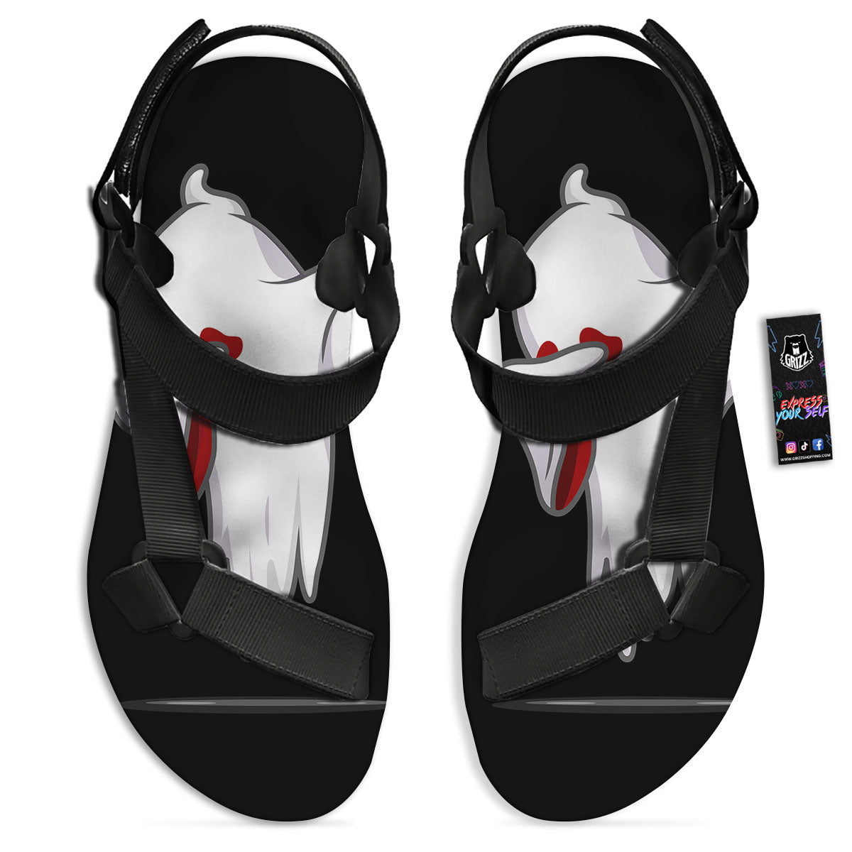 Cute Ghost Dap Print Black Open Toe Sandals-grizzshop