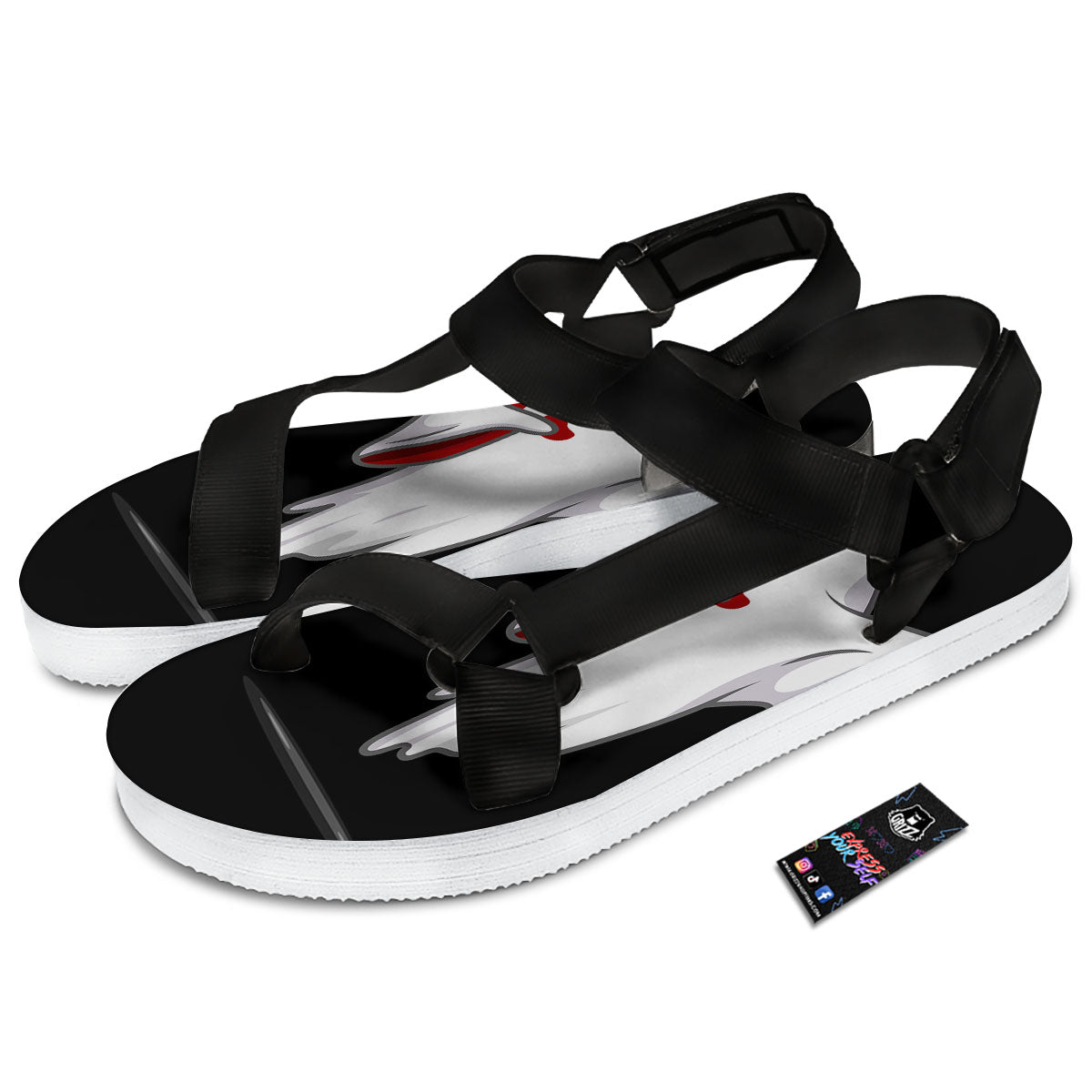 Cute Ghost Dap Print Black Open Toe Sandals-grizzshop
