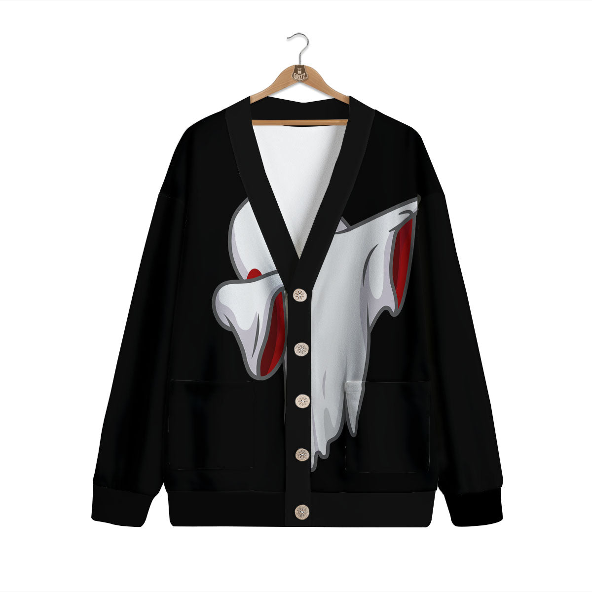 Cute Ghost Dap Print Cardigan-grizzshop