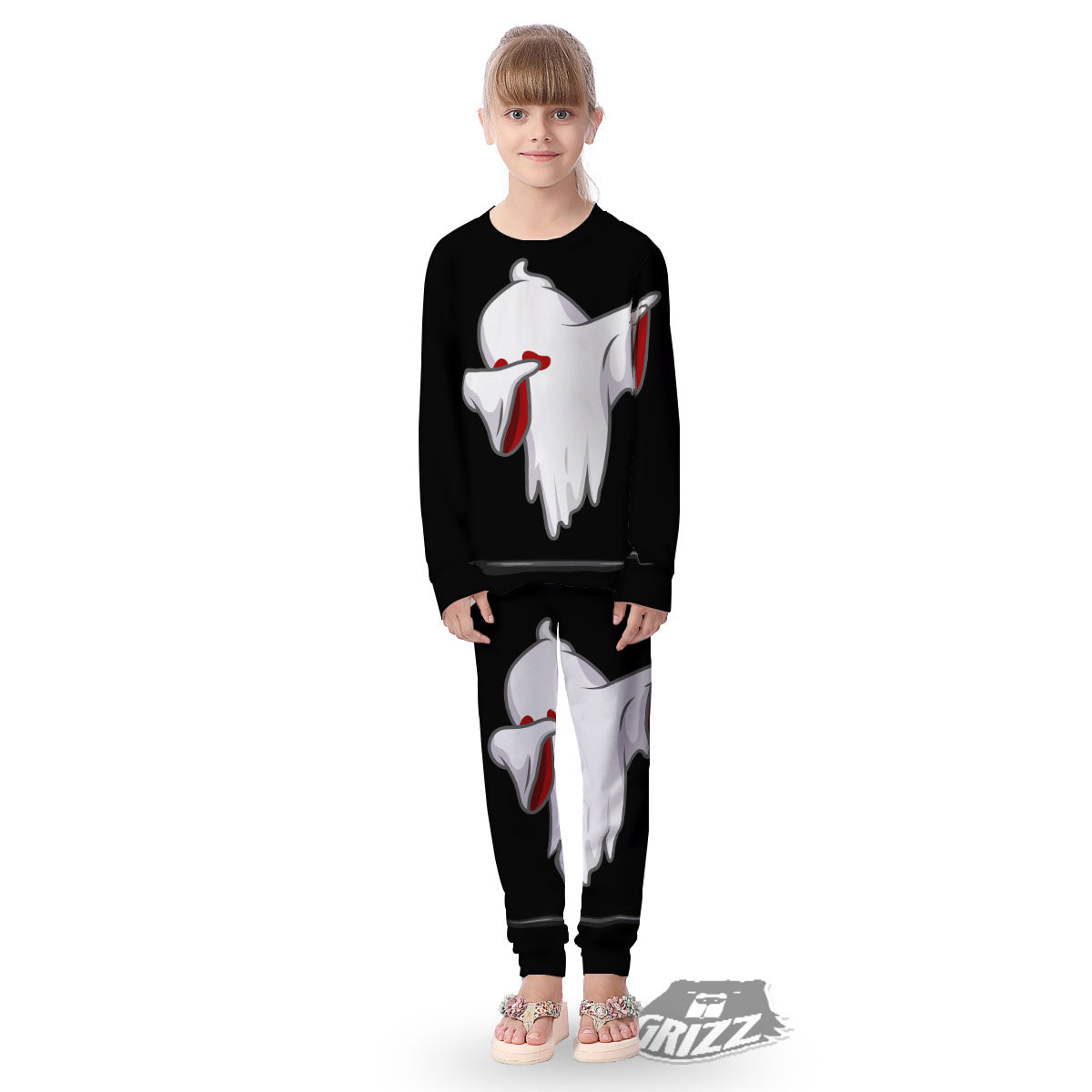 Cute Ghost Dap Print Kid's Pajamas-grizzshop