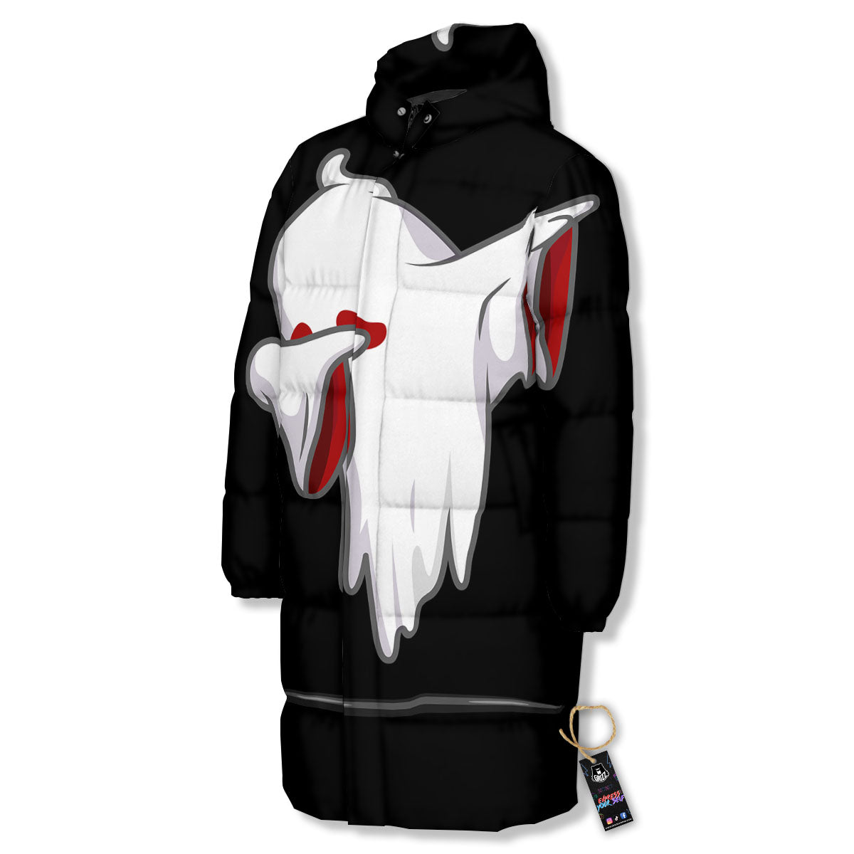 Cute Ghost Dap Print Long Down Jacket-grizzshop