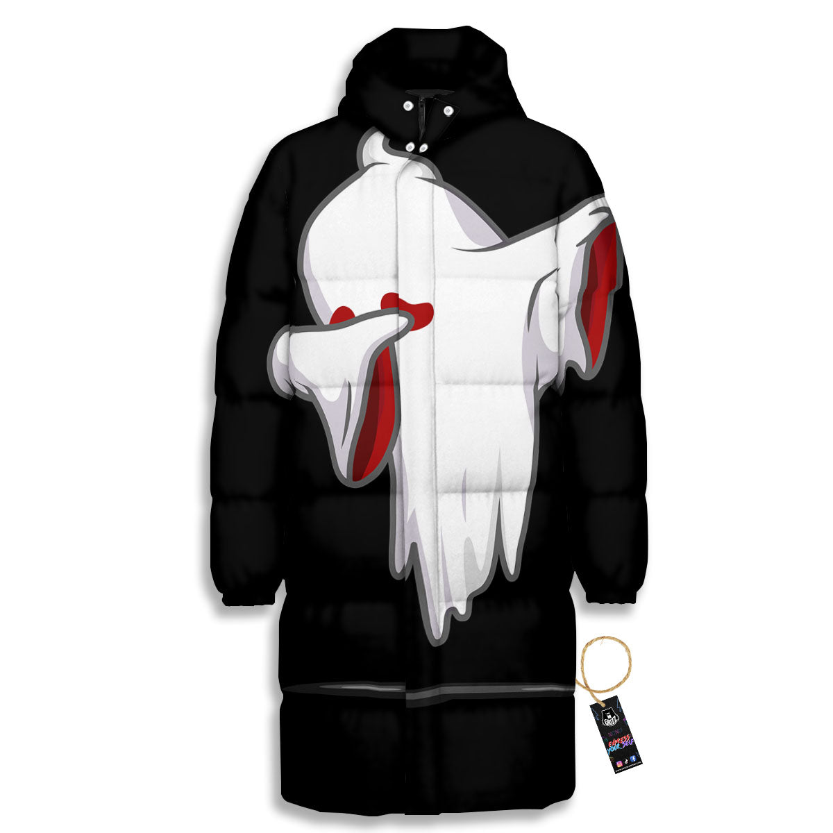 Cute Ghost Dap Print Long Down Jacket-grizzshop
