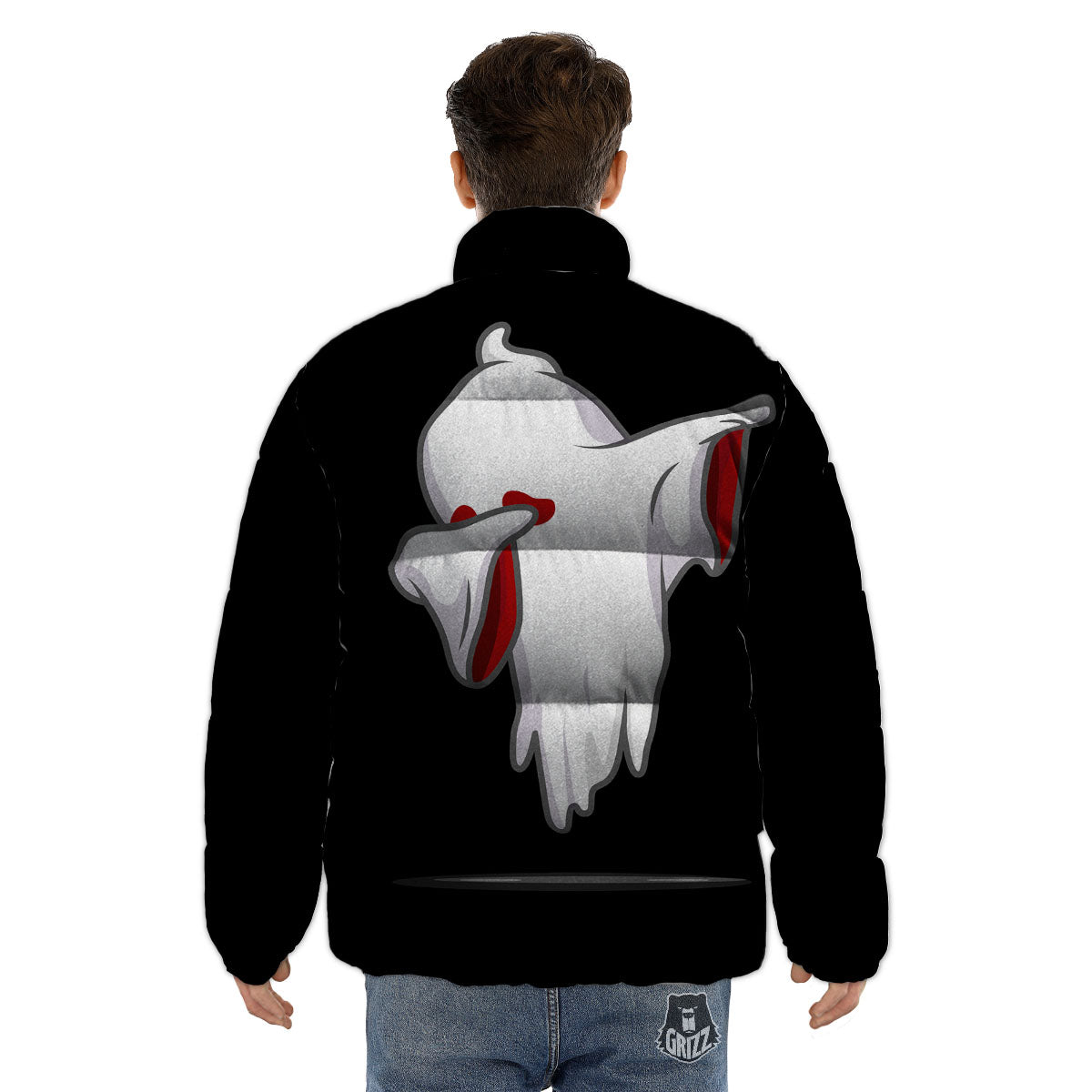 Cute Ghost Dap Print Puffer Jacket-grizzshop
