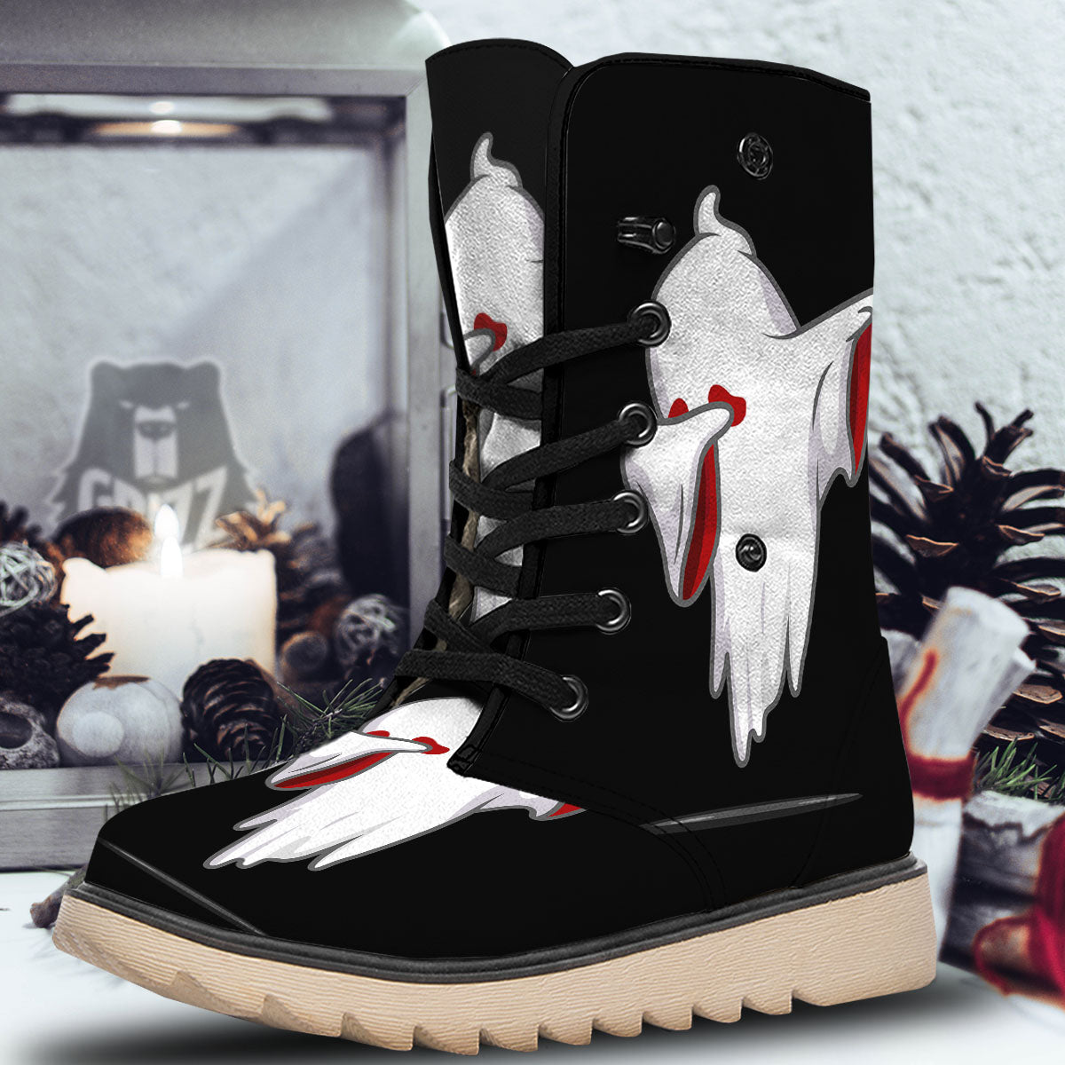 Cute Ghost Dap Print Snow Boots-grizzshop