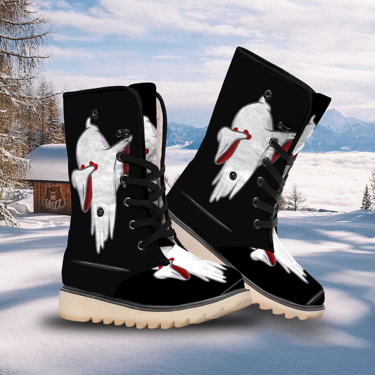 Cute Ghost Dap Print Snow Boots-grizzshop