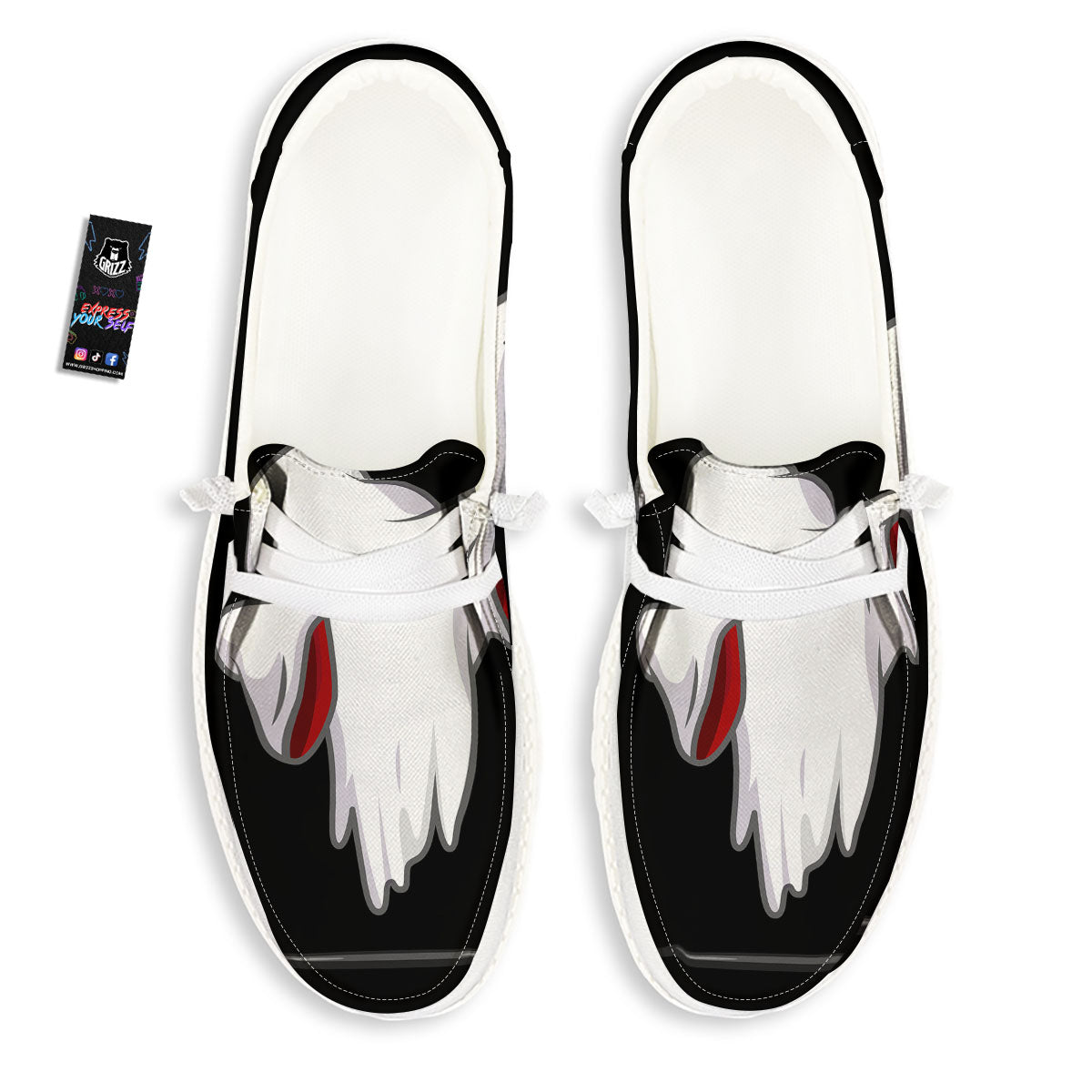 Cute Ghost Dap Print White Loafers-grizzshop