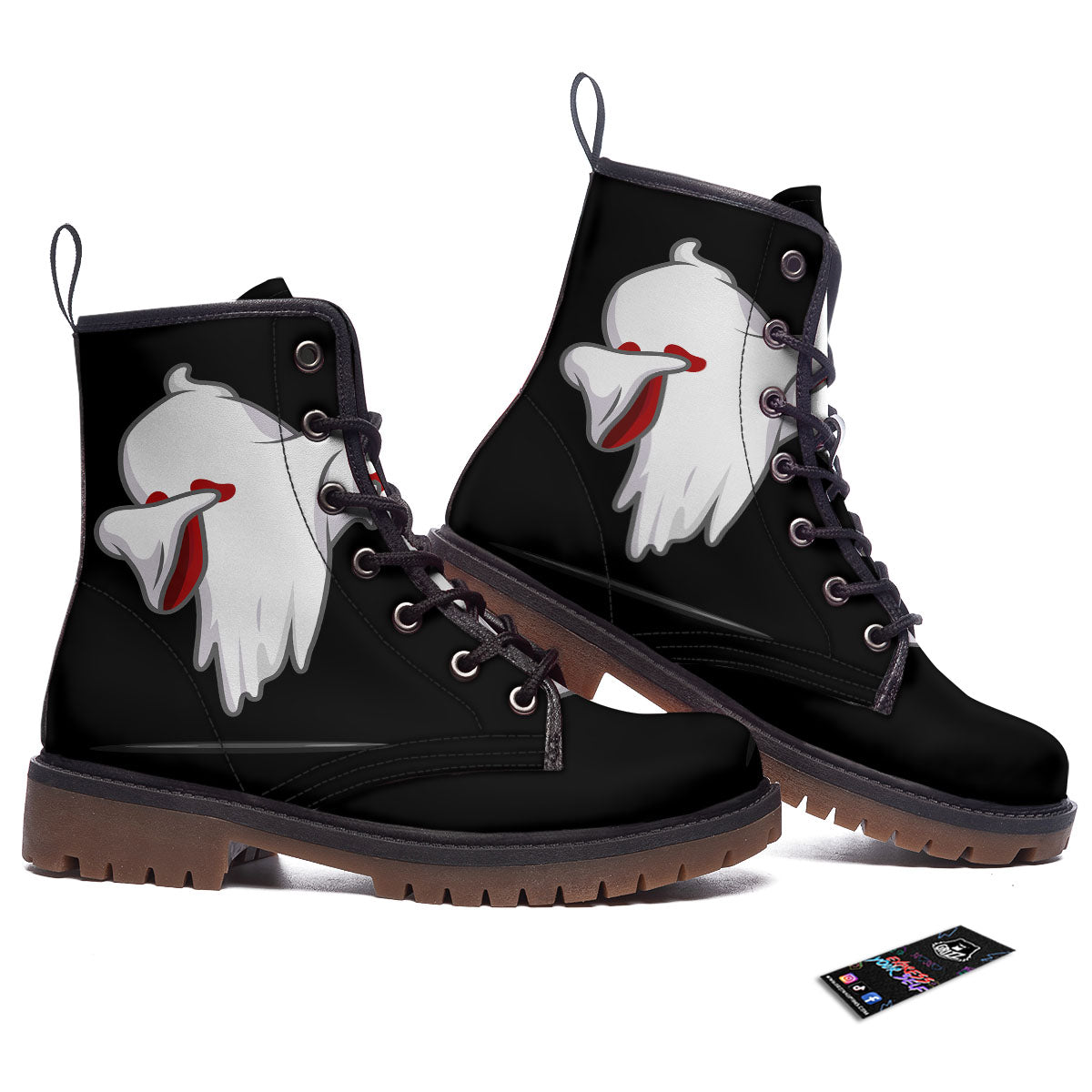 Cute Ghost Dap Print Work Boots-grizzshop