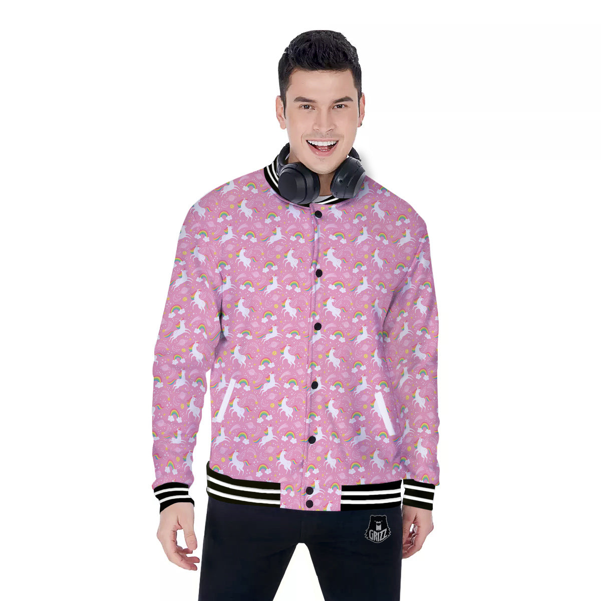 Cute Girly Unicorn Print Pattern Baseball Jacket-grizzshop