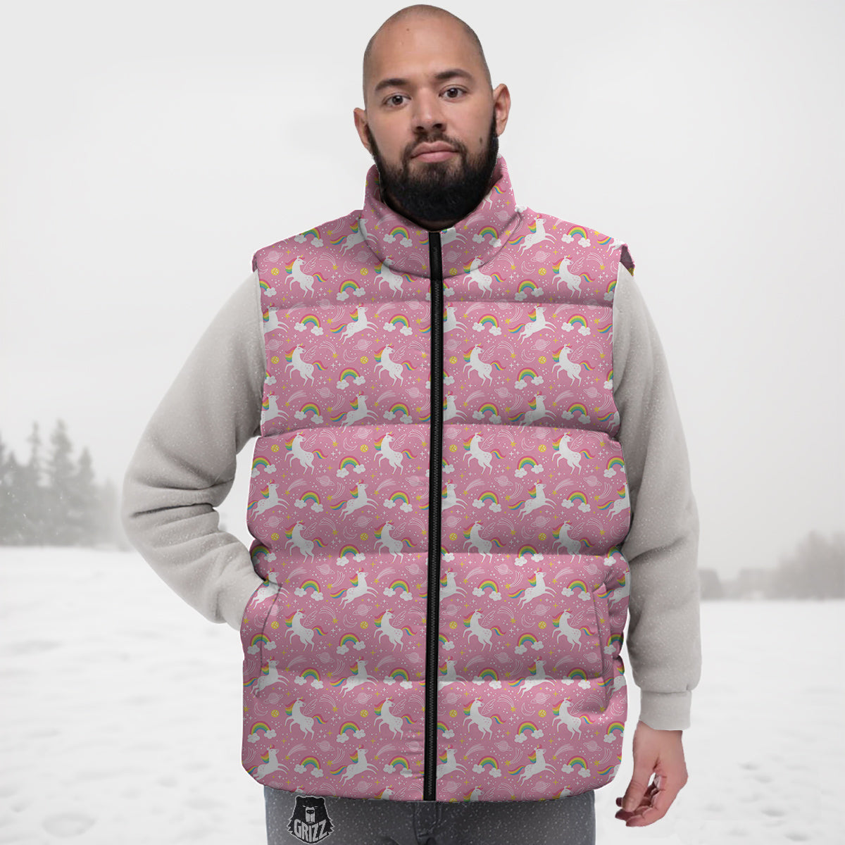 Cute Girly Unicorn Print Pattern Down Vest-grizzshop