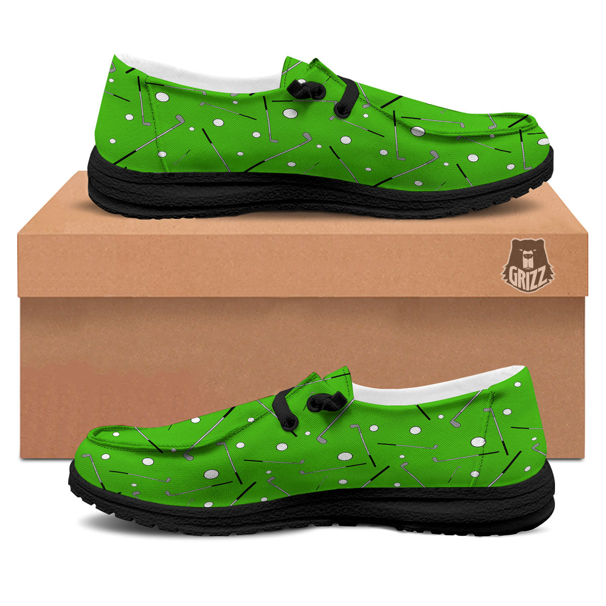 Cute Golf Print Pattern Black Loafers-grizzshop