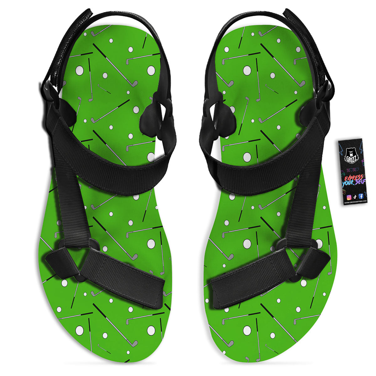Cute Golf Print Pattern Black Open Toe Sandals-grizzshop