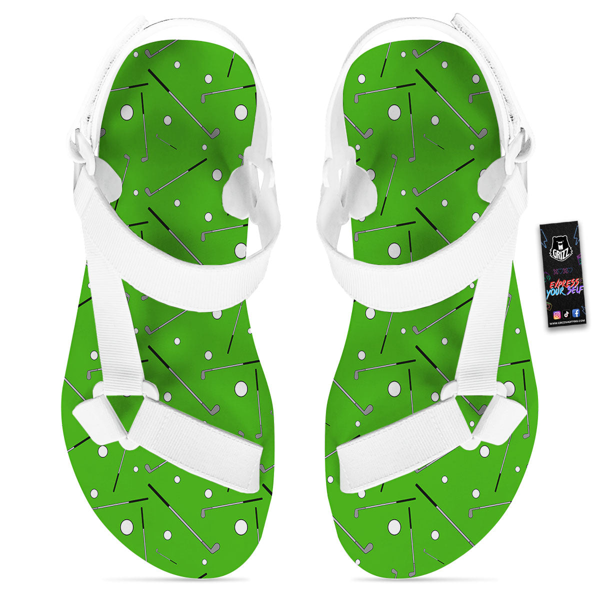 Cute Golf Print Pattern White Open Toe Sandals-grizzshop