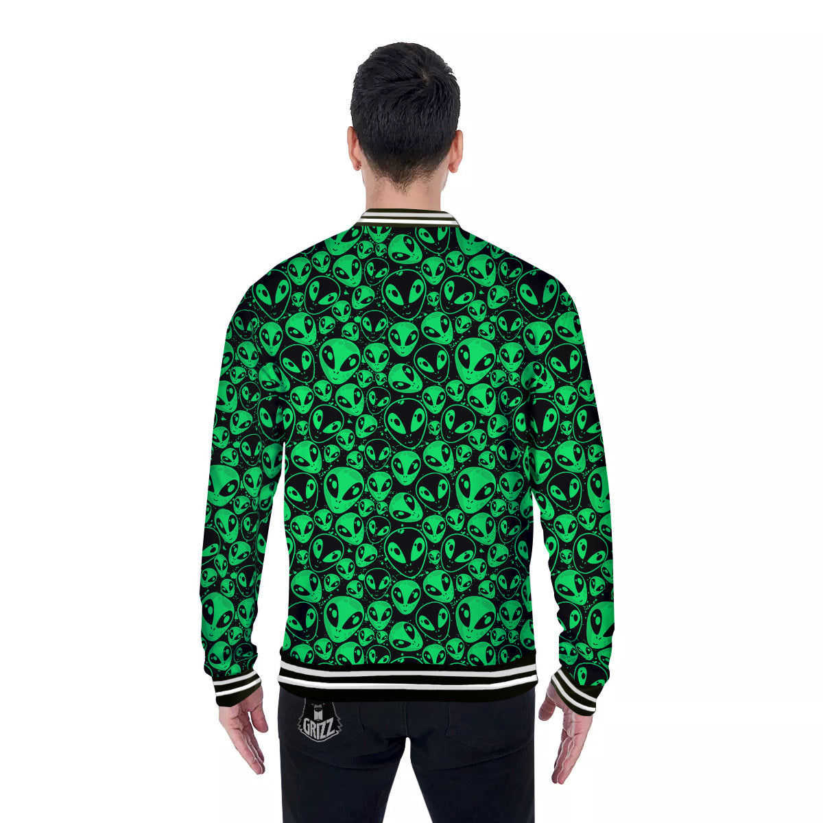 Cute Green Alien Print Pattern Baseball Jacket-grizzshop