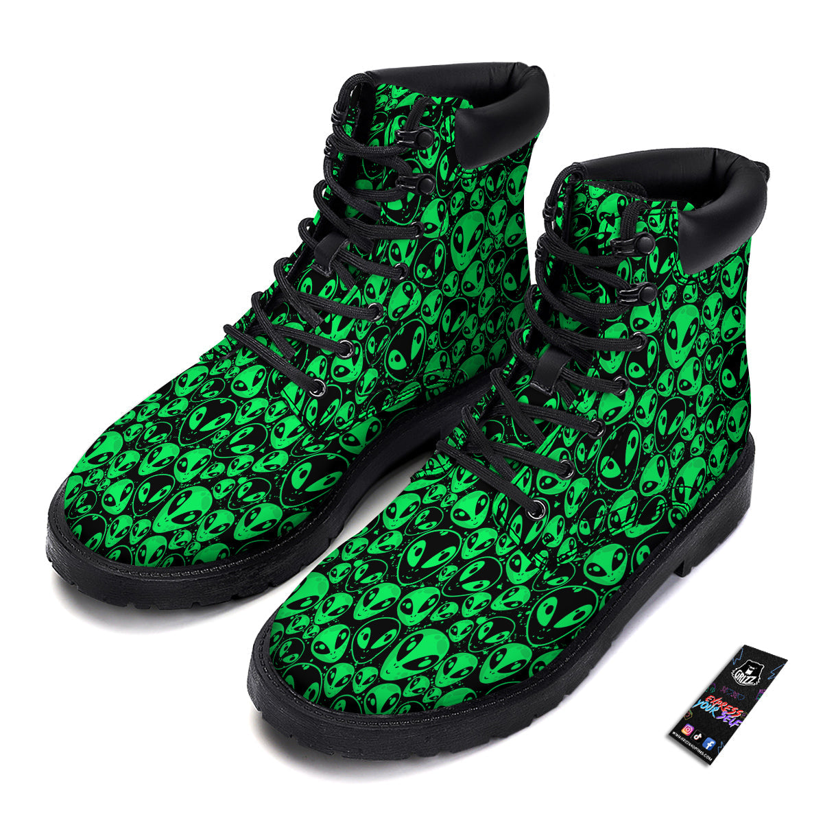 Cute Green Alien Print Pattern Boots-grizzshop