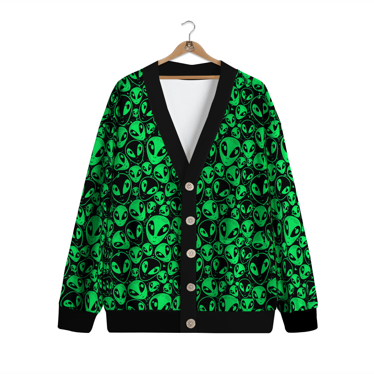 Cute Green Alien Print Pattern Cardigan-grizzshop