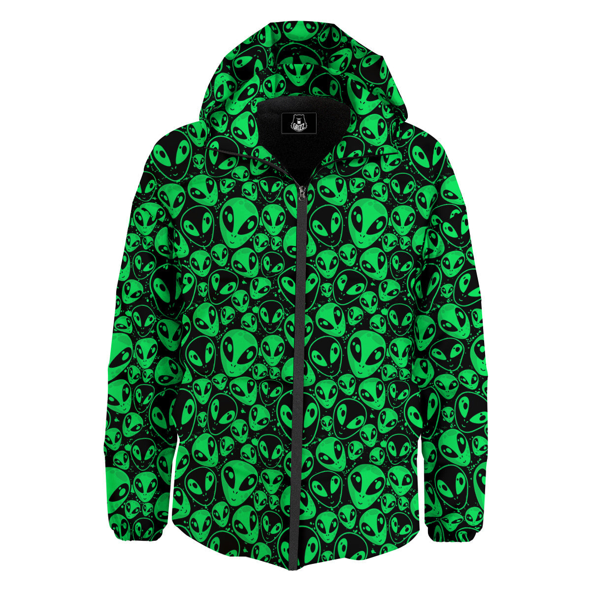 Cute Green Alien Print Pattern Down Jacket-grizzshop