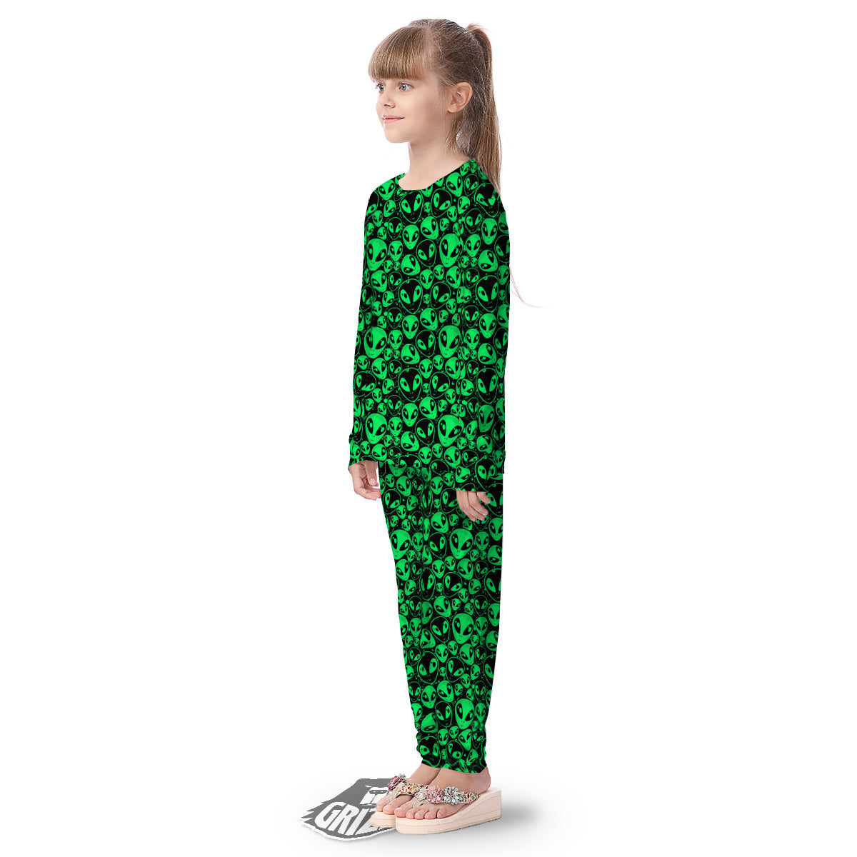 Cute Green Alien Print Pattern Kid's Pajamas-grizzshop