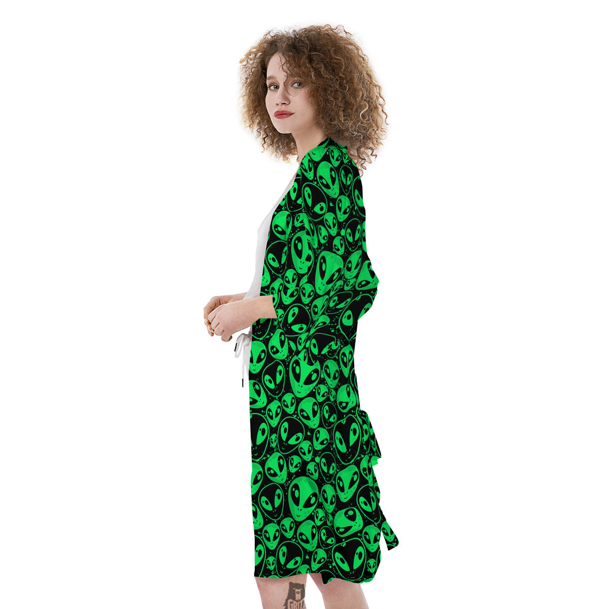 Cute Green Alien Print Pattern Kimono-grizzshop