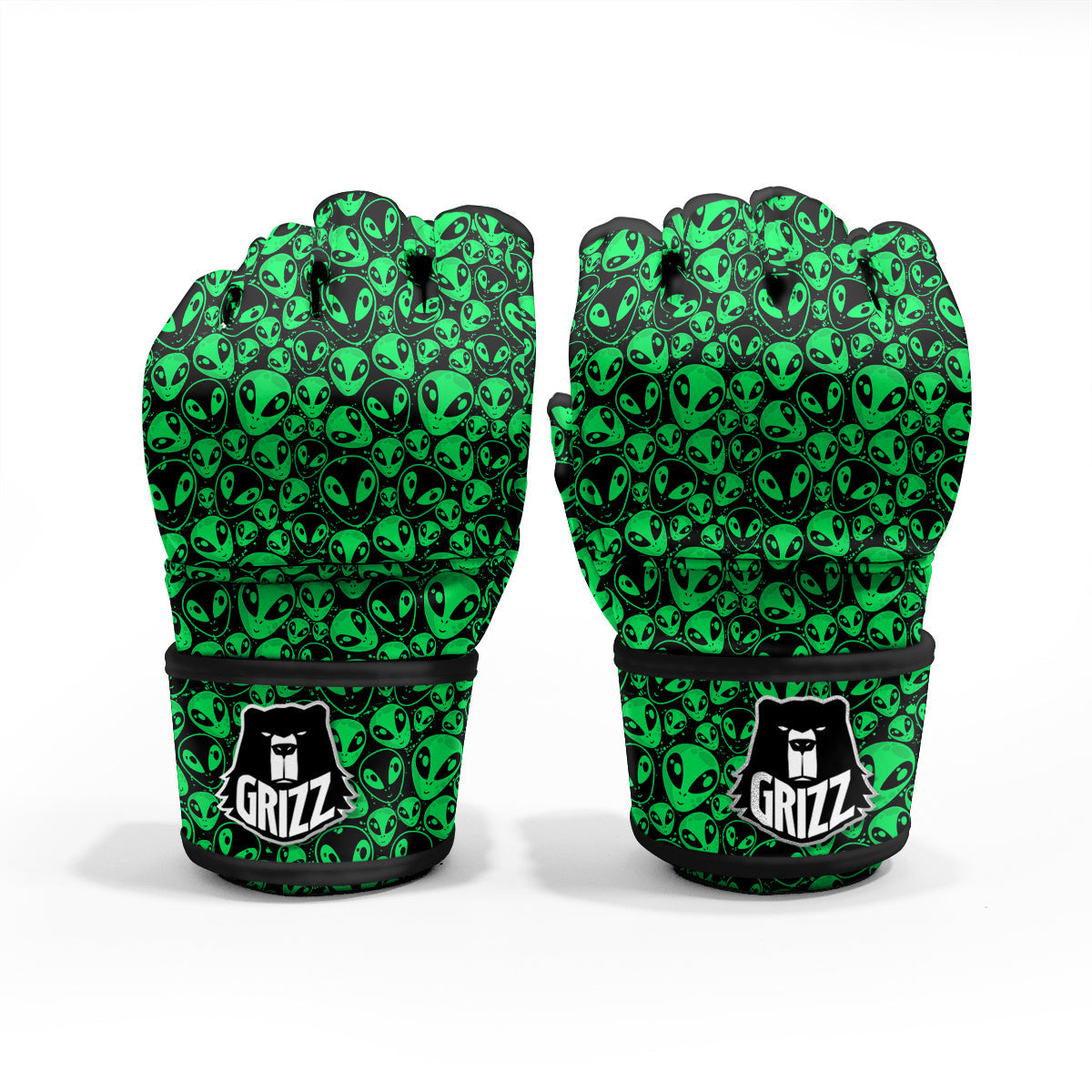 Cute Green Alien Print Pattern MMA Gloves-grizzshop