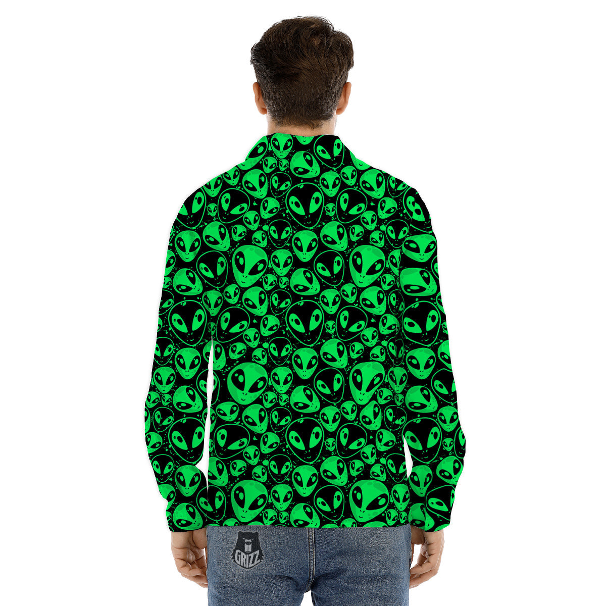Cute Green Alien Print Pattern Men's Dress Shirts-grizzshop