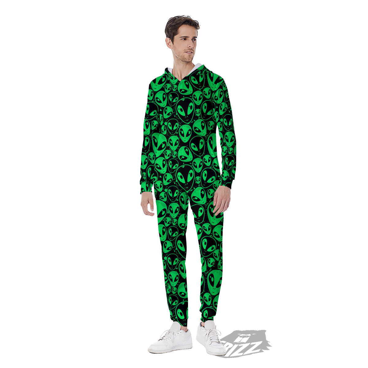 Cute Green Alien Print Pattern Men's Jumpsuit-grizzshop