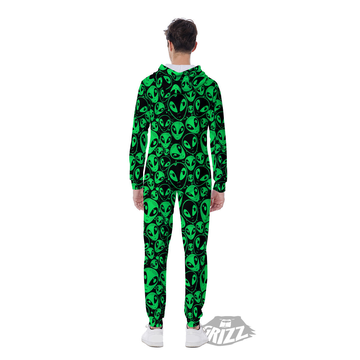 Cute Green Alien Print Pattern Men's Jumpsuit-grizzshop