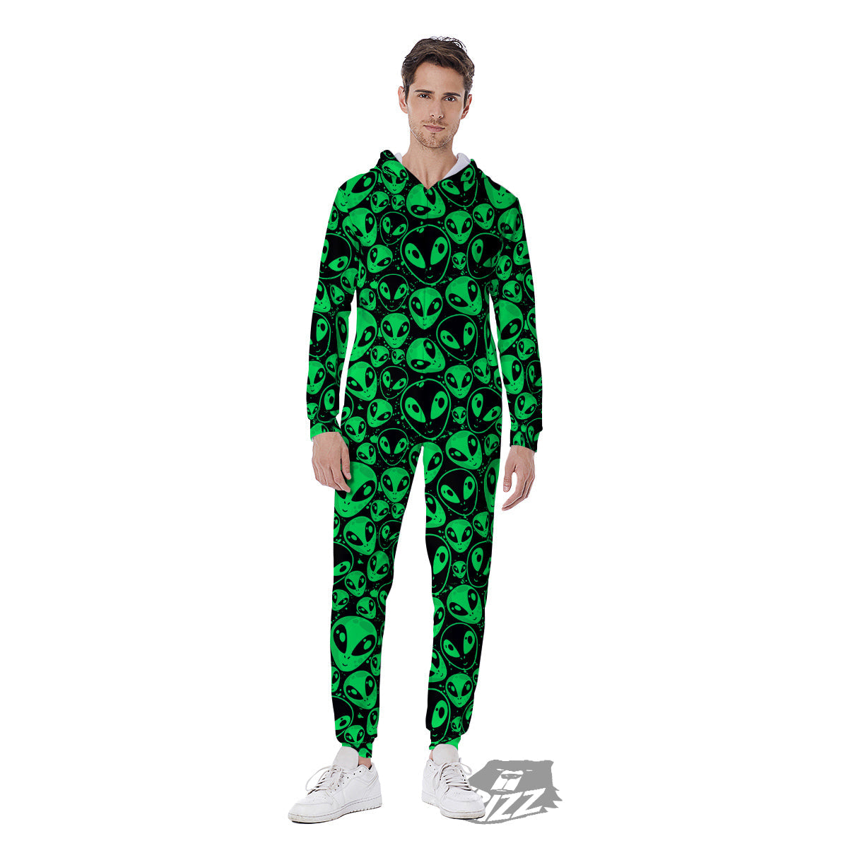 Cute Green Alien Print Pattern Men's Jumpsuit-grizzshop