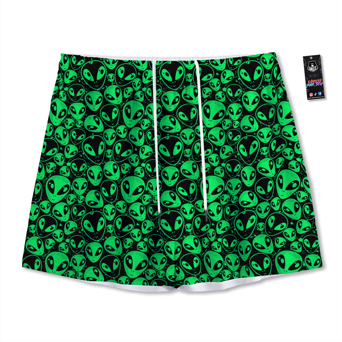 Cute Green Alien Print Pattern Mesh Shorts