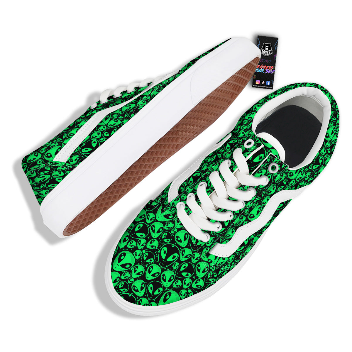 Cute Green Alien Print Pattern Skate Shoes-grizzshop