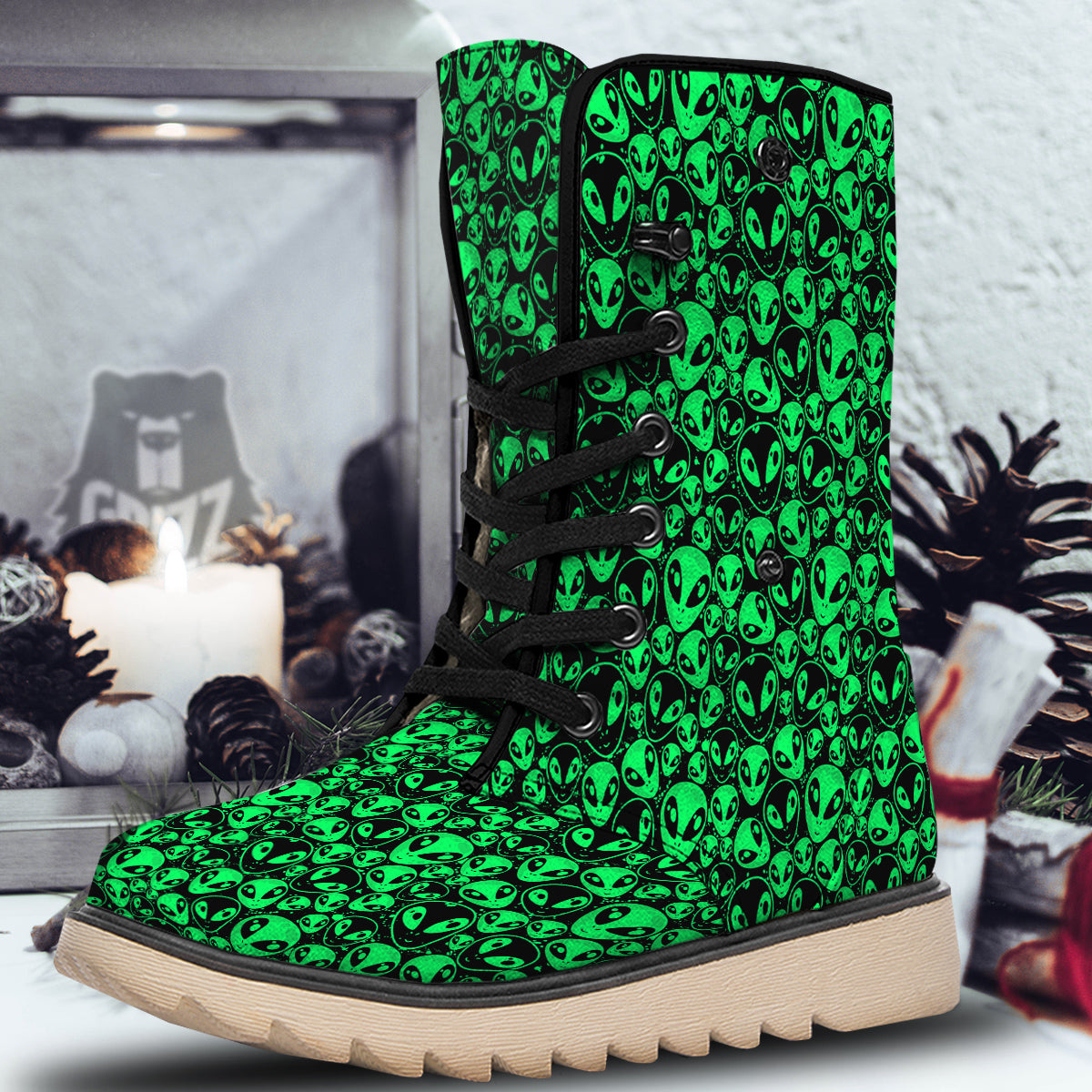 Cute Green Alien Print Pattern Snow Boots-grizzshop
