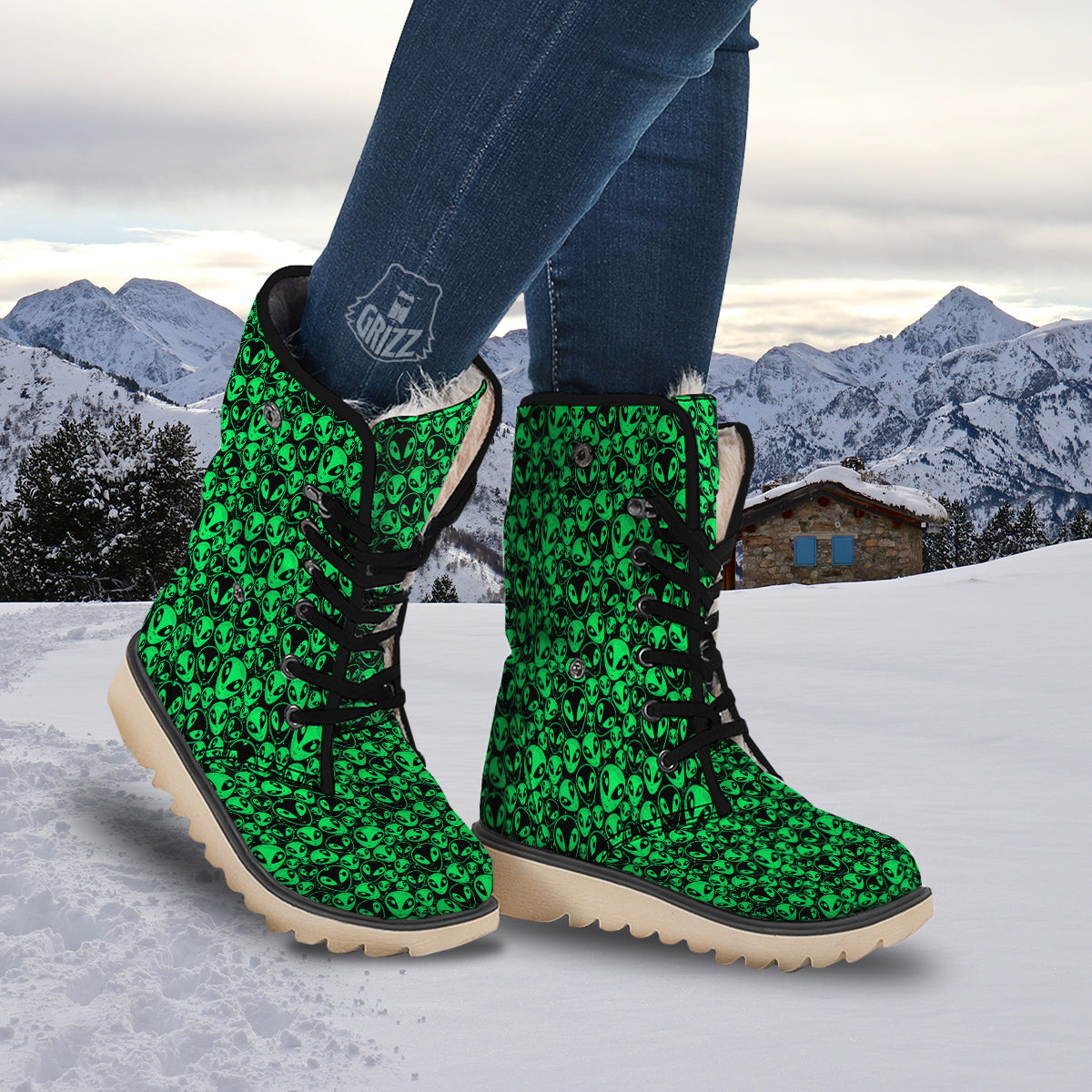 Cute Green Alien Print Pattern Snow Boots-grizzshop