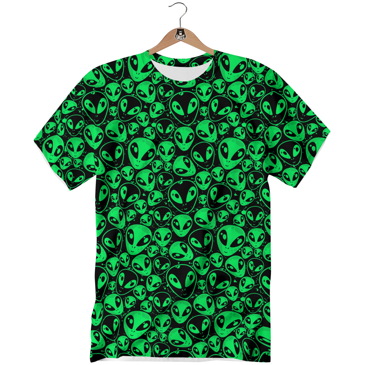 Cute Green Alien Print Pattern T-Shirt-grizzshop