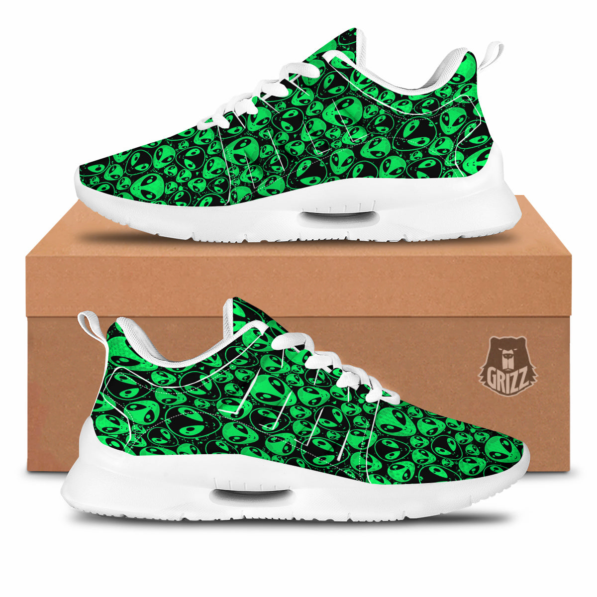 Cute Green Alien Print Pattern Tennis Shoes-grizzshop