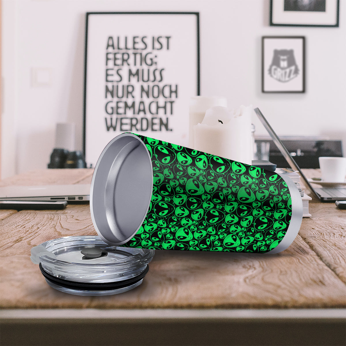 Cute Green Alien Print Pattern Tumbler-grizzshop