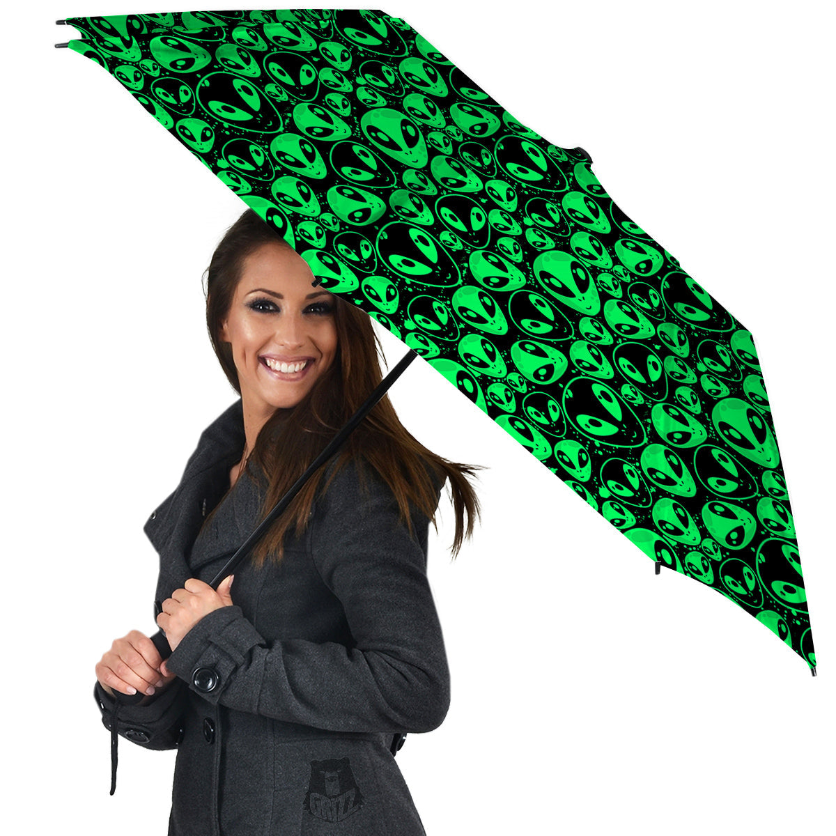 Cute Green Alien Print Pattern Umbrella-grizzshop
