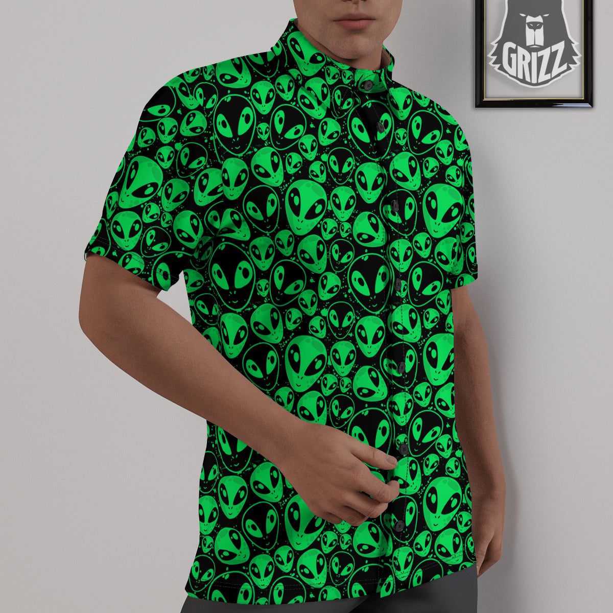 Cute Green Alien Print Pattern Untucked Shirts-grizzshop